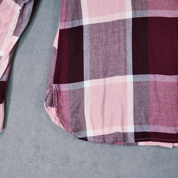 Tommy Hilfiger Button Up Shirt sz M Women Buffalo Plaid Red Purple Pink Roll Tab - Picture 12 of 12